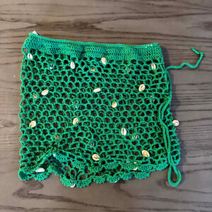 Women's Green Crochet Shell Coverup XL